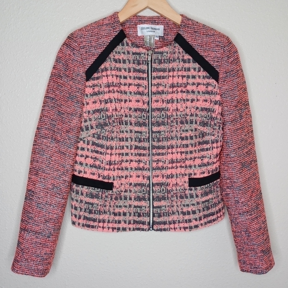 Helene Berman London Gray Black Pink Tweed Jacket XS